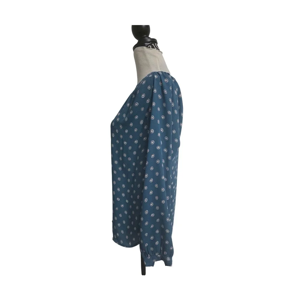 Loft Outlet Womens Blue Geometric Print Long Sleeve Blouse Size S Crew Neck Top